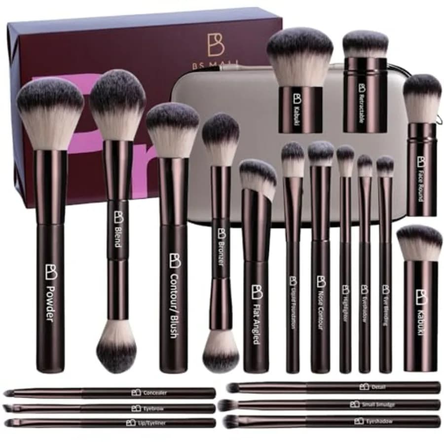 Professional Makeup Brush Set with Travel Case, 20 Synthetic Brushes for Background, Corrector, Fard, Cypriot and Eye