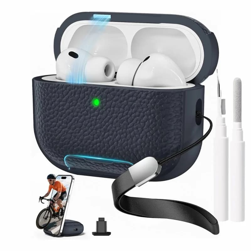 Nuova custodia per AirPod Pro 3 in TPU effetto pelle antiurto con cinturino da polso e supporto per telefono per AirPods Pro 3