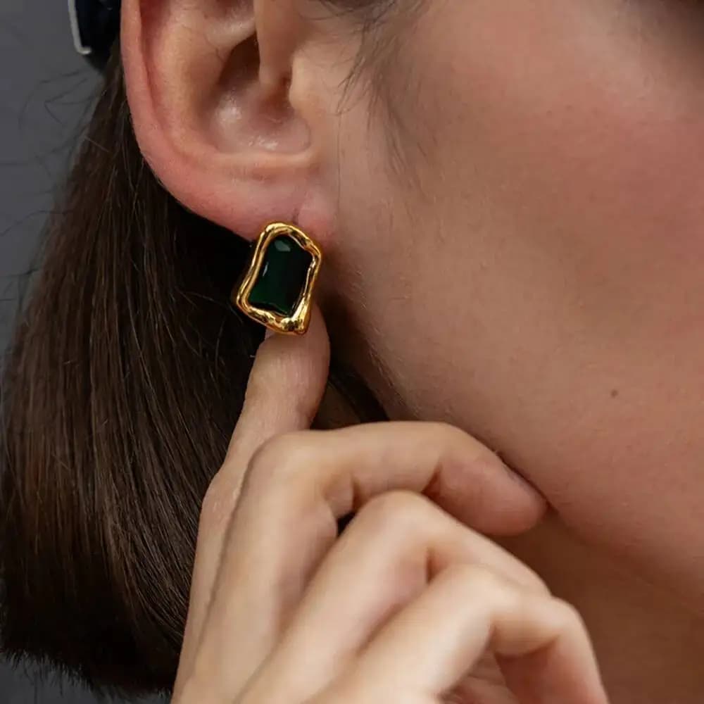 SHIXIN Nuovi Orecchini a Perno Quadrati con Zirconi Placcati in Oro 18K in 3 Colori, Gioielli da Donna in Acciaio Inossidabile Impermeabile