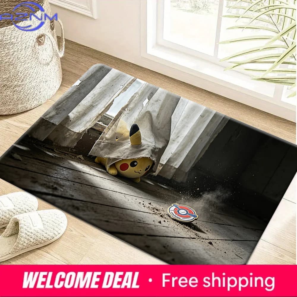 Horror Abandoned Room Pikachu Print Doormat Tappetino antiscivolo che assorbe l'acqua per la decorazione domestica