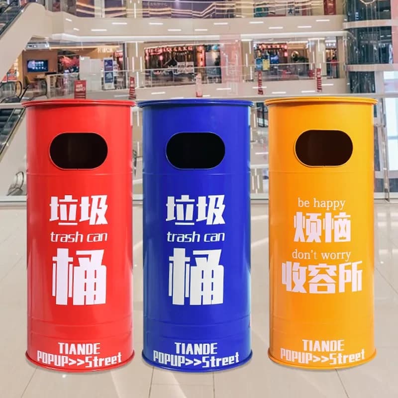 Retro Industrial Style Large Outdoor Trash Can Creative High Value Oil Drum Bin for Camping Commercial Use Personality Decor