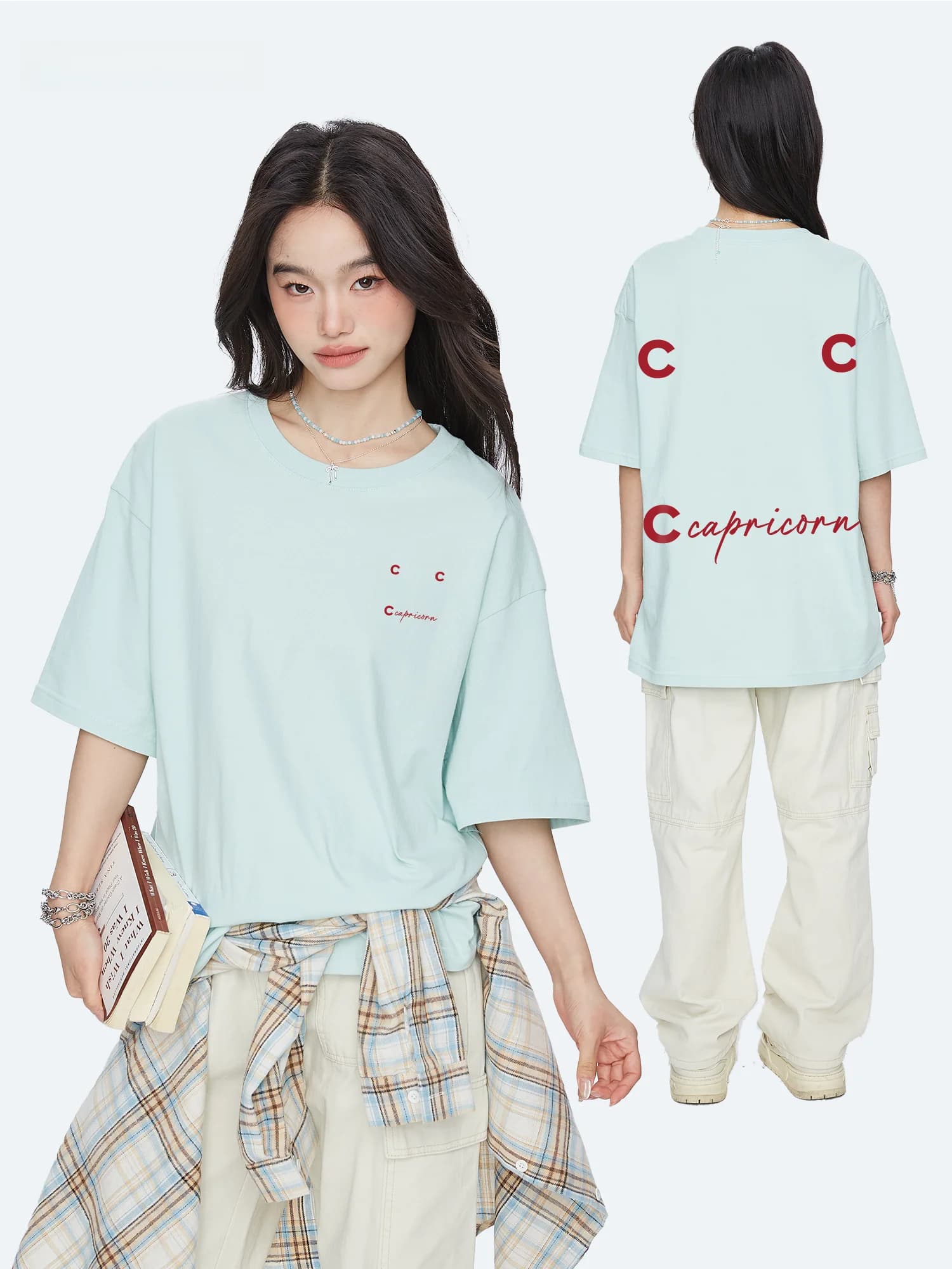 Capricorn American High Street Letter Print Cotton Short Sleeve Women's T-shirt Summer New Style Loose Half Sleeve Top