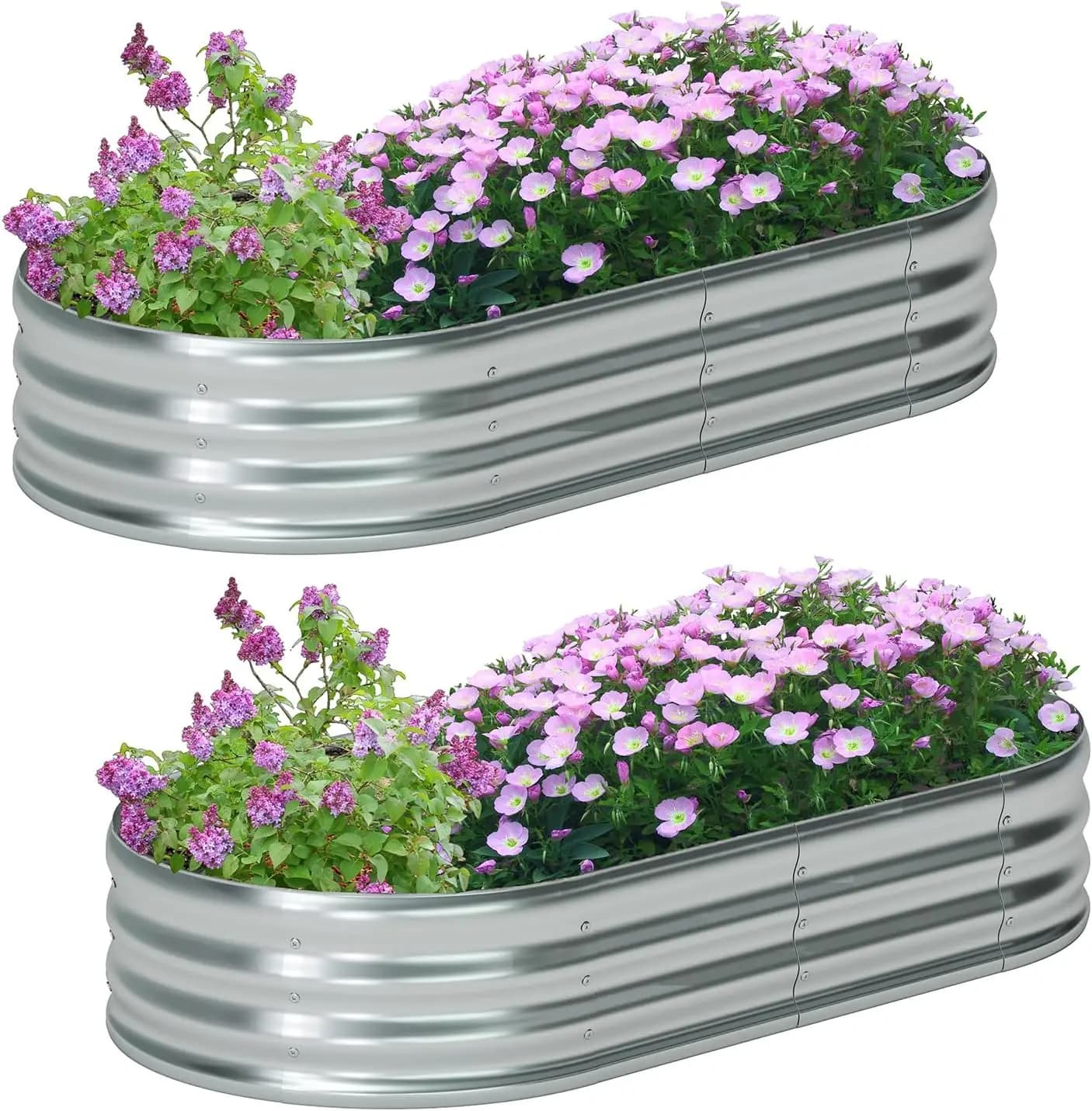 Set of 2 Aiuole Rialzate in Metal Zincato, Oval Planter for Vegetables, 6x3x1FT Silver