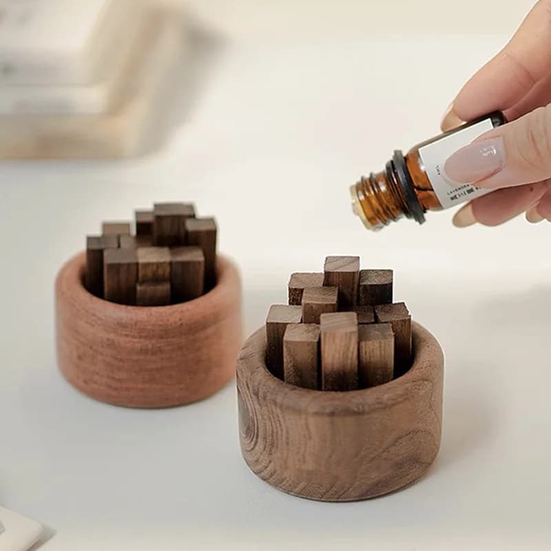 Aromaterapia in legno naturale diffusore di bottiglie di olio essenziale senza fuoco profumo contenitore per aromaterapia in Pile di legno di noce nero