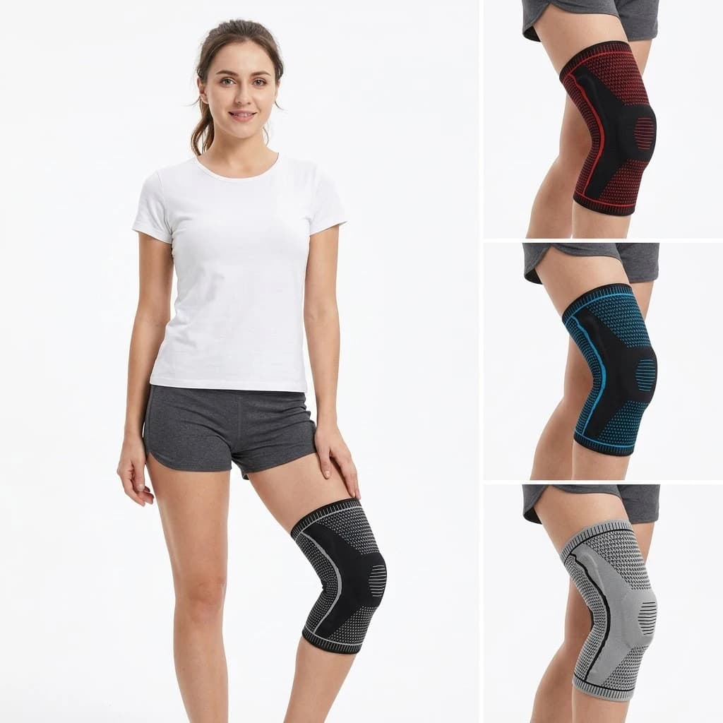 Single Knee Brace with Spring Support, Non-Slip Silicone, Stabilizes the Patella, Breathable Knee Protector, Sports Gear