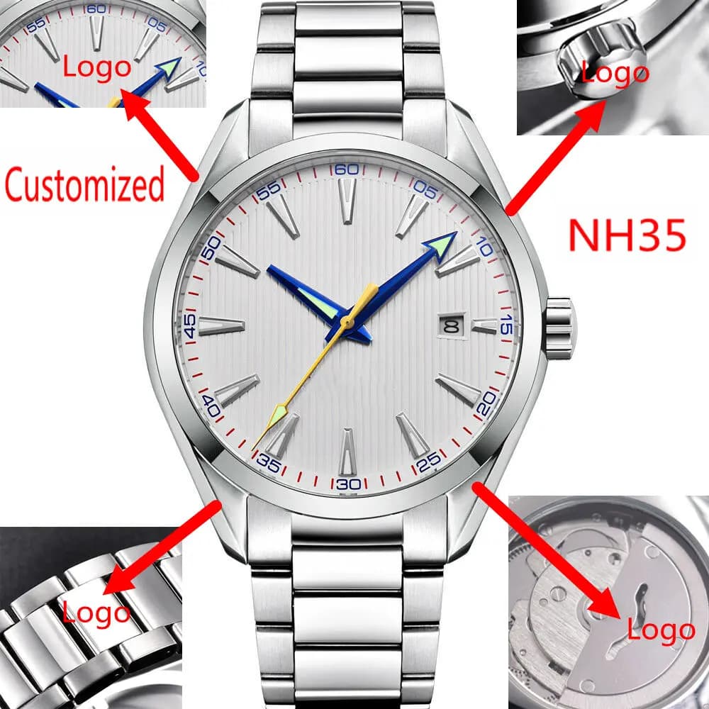 Orologi Automatici da Uomo 41mm con Logo Personalizzato Miyota/NH35, Calendario, Data, Vetro Zaffiro, Orologio di Lusso di Alta Gamma