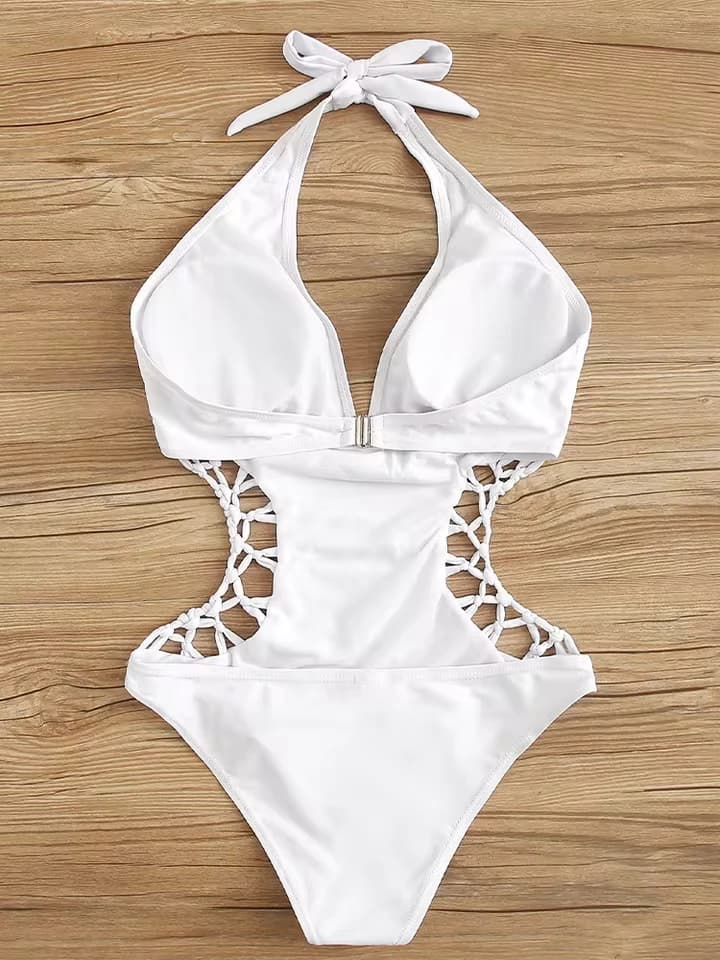 Vzvn 2026 Nuovo Costume Intero Sexy Senza Schienale con Lacci e Dettagli Traforati per Donna, Ideale per Vacanze al Mare