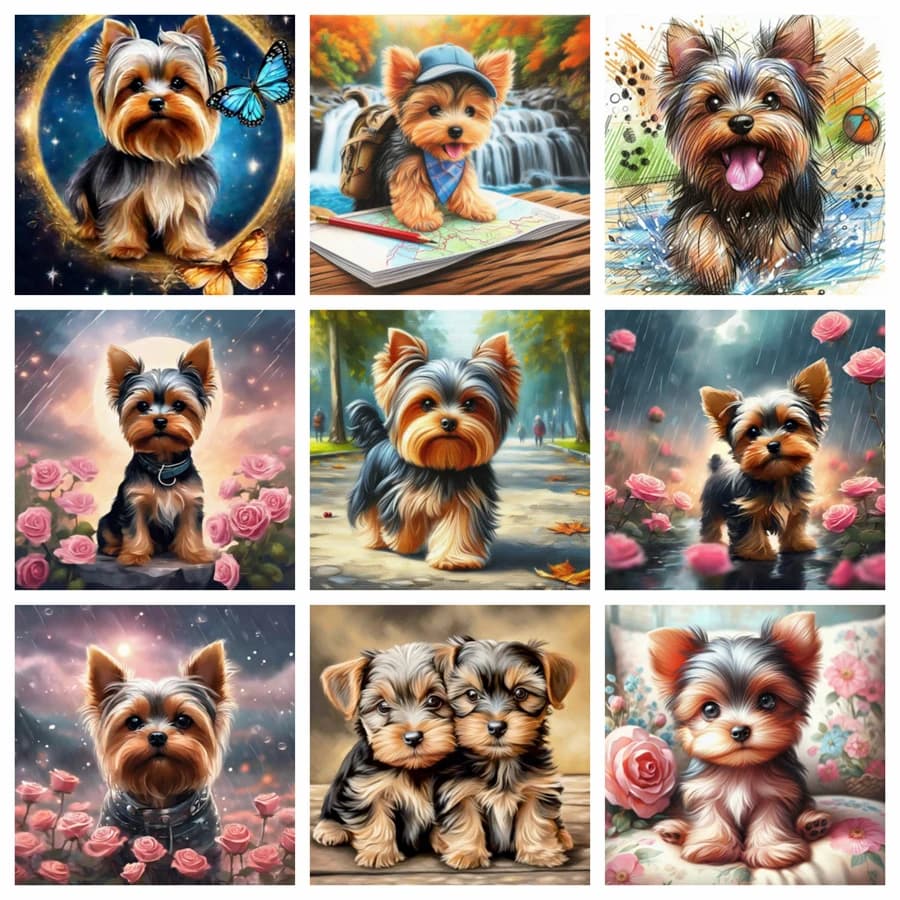Dipinto Diamantato 5D Fai da Te Yorkshire Terrier, Ricamo Animale con Strass, Mosaico Punto Croce, Decorazione Stanza, Regalo per Bambini