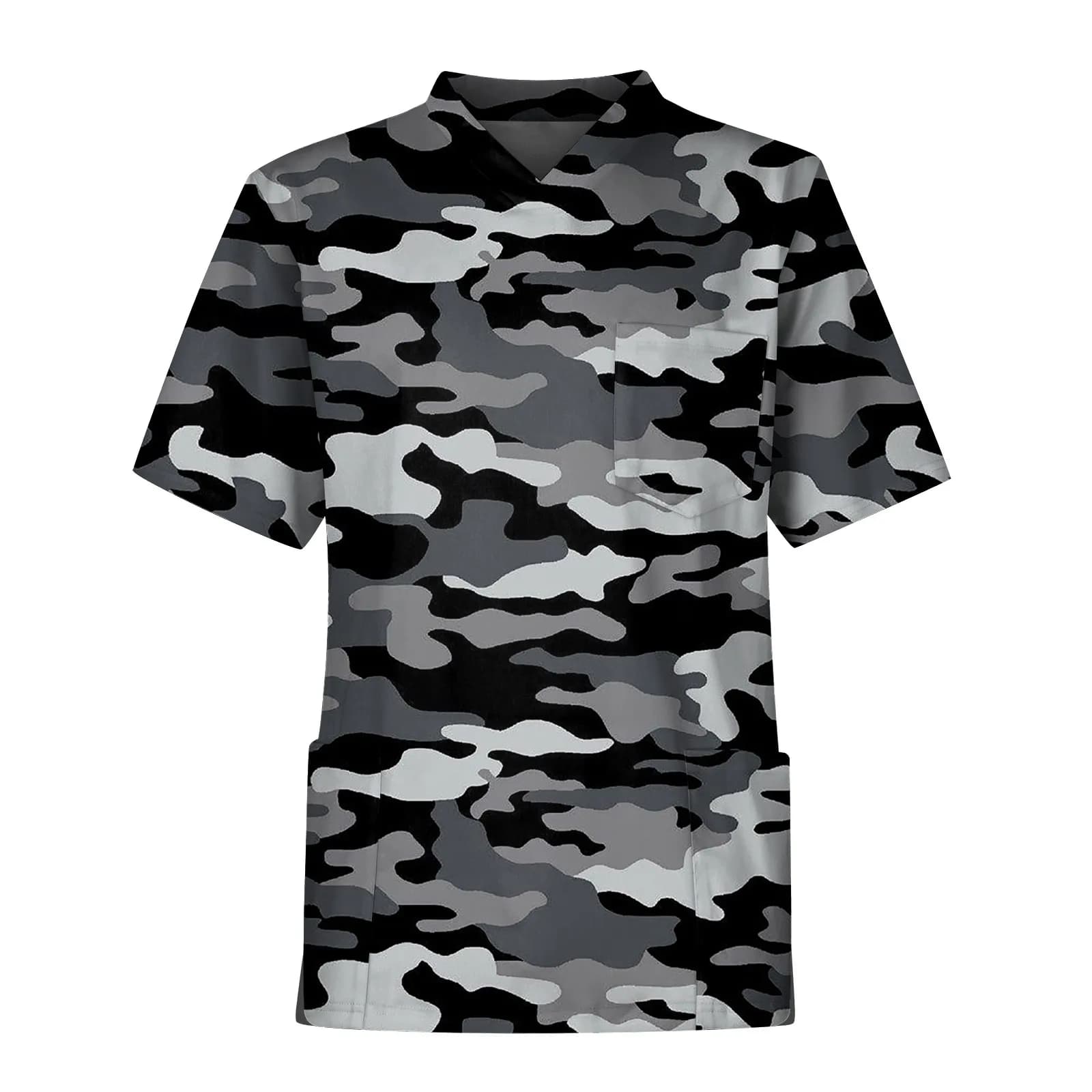 Divise da infermiera con stampa mimetica da uomo Top a maniche corte Top con scollo a V Camicetta con tasca da lavoro Abbigliamento da uomo maschile T-shirt uniformi