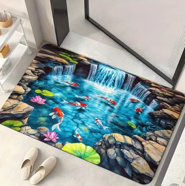 Tappetino da terra Koi per laghetto tartarughe realizzato con antiscivolo, assorbente e tartaruga, adatto per bagno, camera da letto, soggiorno, decorazione della casa
