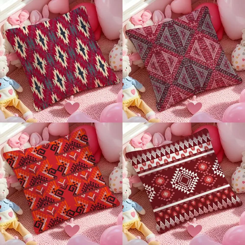 Red Kilim Pattern Pillow Case Anti-dustmite Pillowcase Invisible Zipper Silky Short Plush Sofa Cushion Cover