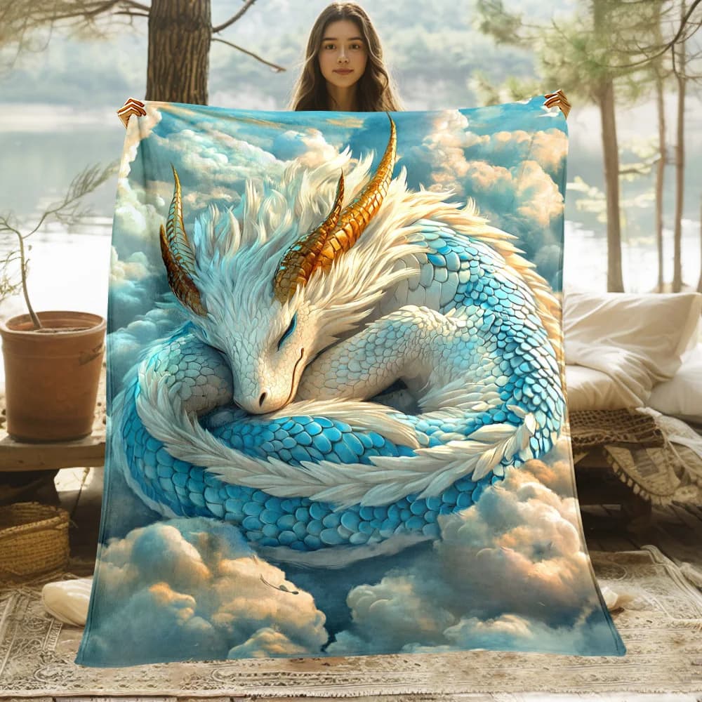 Dragon in Clouds Digital Print Throw Blanket,Soft Lightweight Warm Bedding Blanket for Bed Sofa Couch Office Travel Camping, 1PC