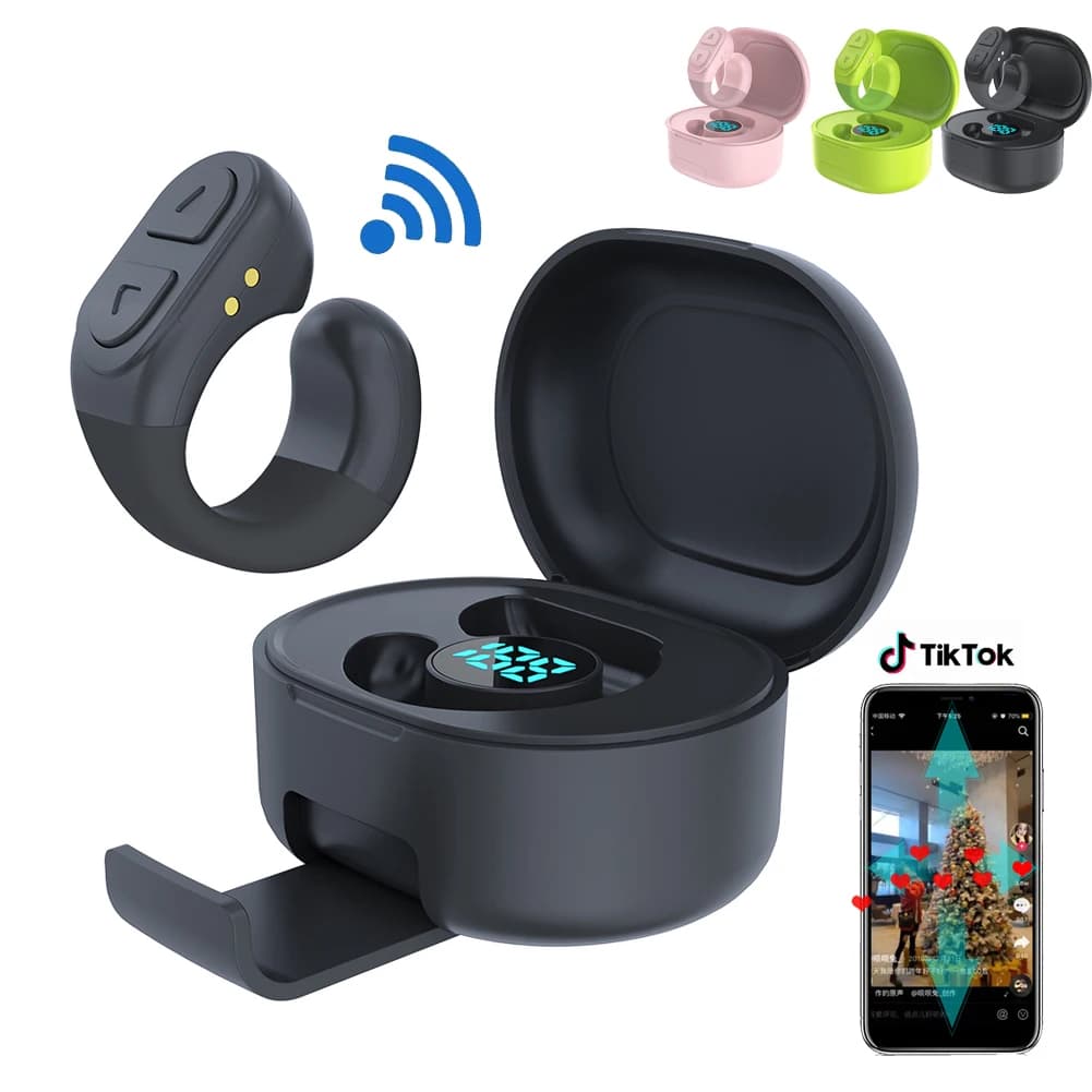 Per Tiktok Fingertip Remote Scrolling Ring Wireless Camera Shutter Selfie Button Bluetooth 5.0 con supporto per telefono per TIK Tok
