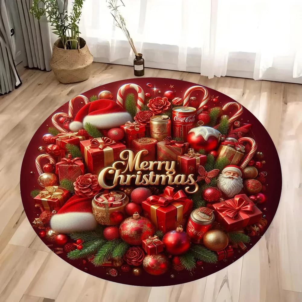 Buon Natale Tappeto rotondo per camera da letto Tappetino da cucina Lavabile Pavimento interno Accento Bagno Soggiorno Home Office Corridoio Tappeto