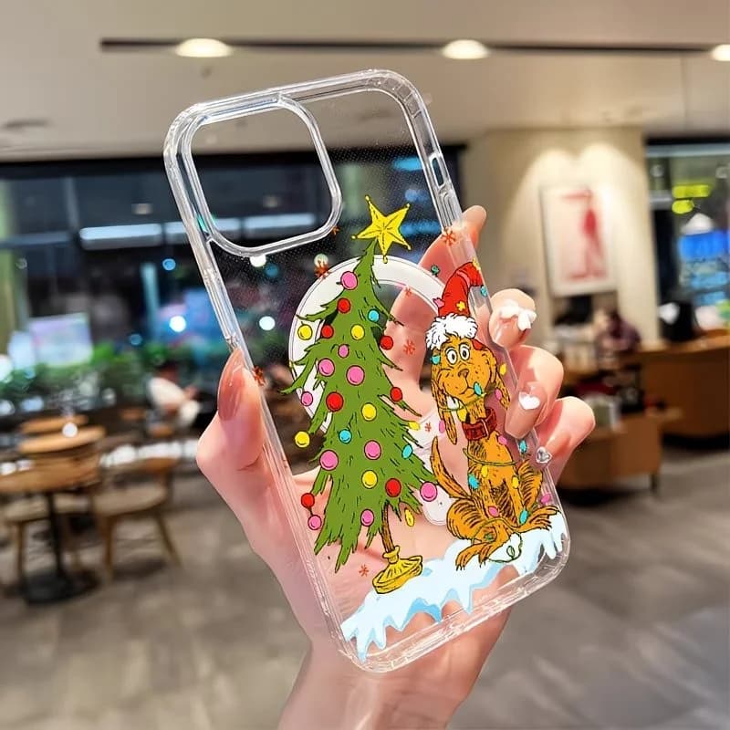 Cover per iPhone a tema natalizio con cuccioli, trasparente, per iPhone 17 16 15 14 13 12 11 Pro Xs Max Mini Plus XR Air 17e 16e, compatibile con Magsafe