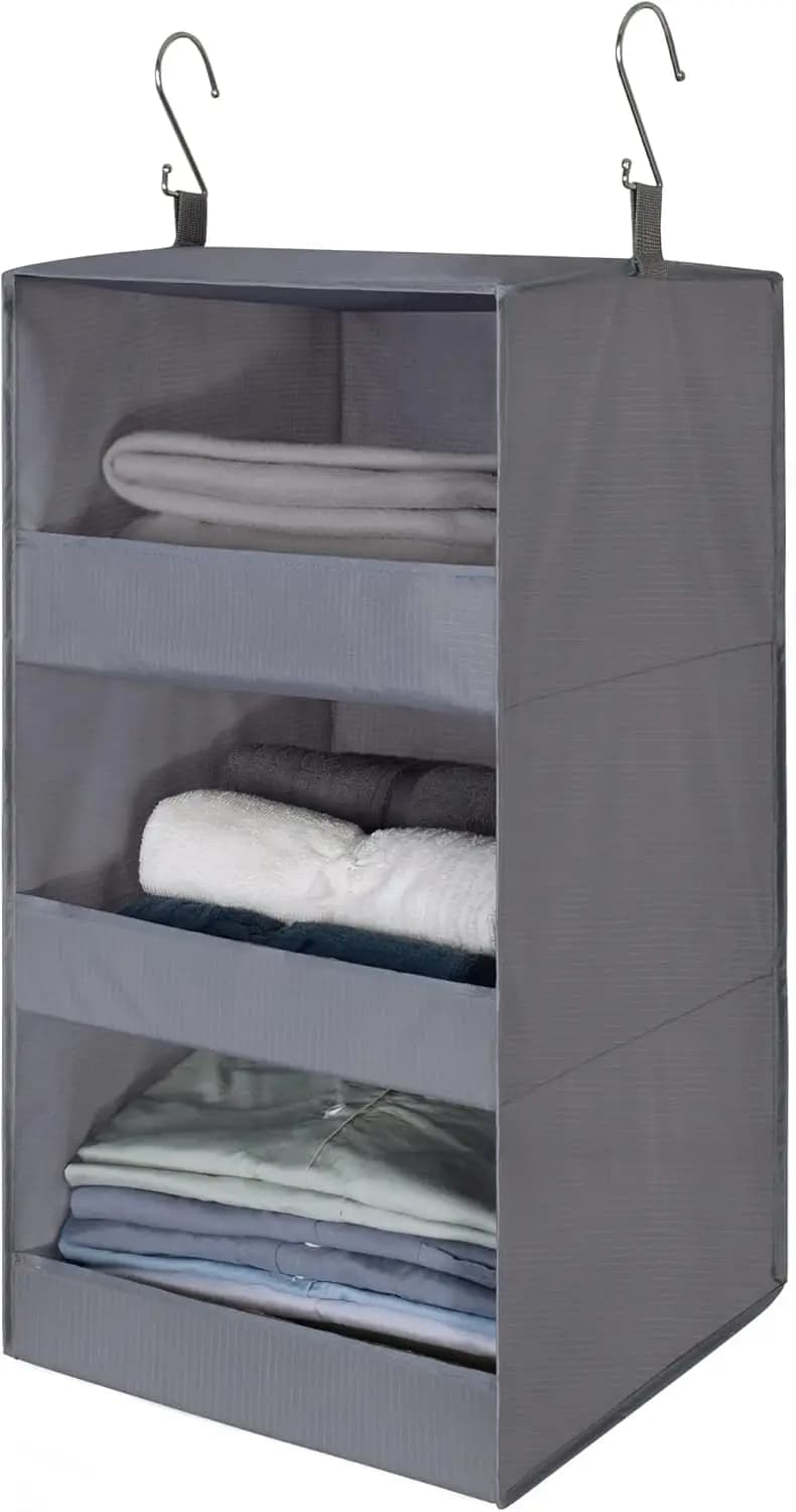 Organizzatore per armadio a 3 livelli, scaffali pieghevoli per armadio e camper, grigio, 29,5"H x 12"W x 12"D