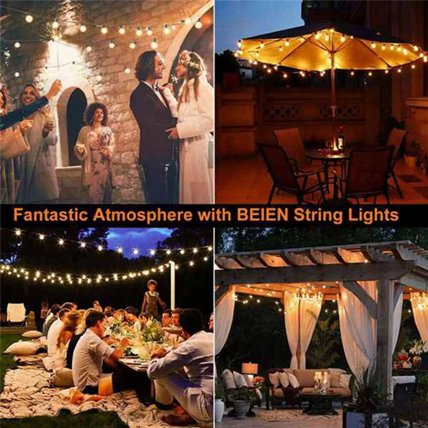 Luci LED Solari ABWR-2X G40, Catena Luminosa da Esterno 18Ft, Decorazione per Patio e Giardino, 1.5W 10 Lampadine