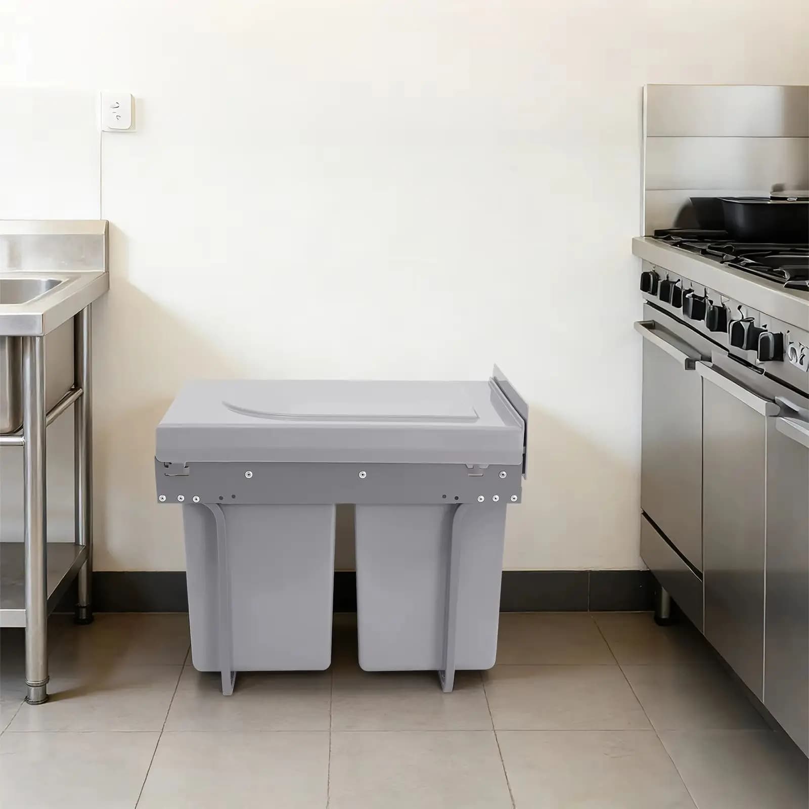 Kitchen Waste Bin, 40l Pullout Recycling Garbage Trash Can, Sliding Kitchen Recycle Waste Bin