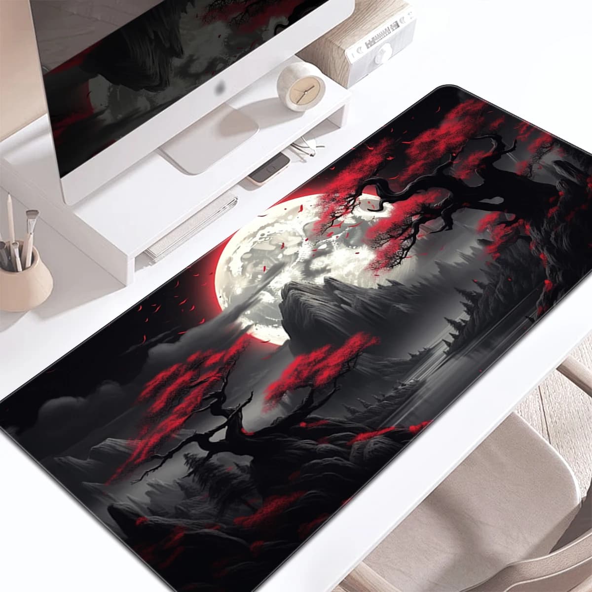 Darkness Red Moon tappetino da scrivania tappetino da scrivania tappetino per Mouse da gioco grande tappetino da scrivania per tastiera del Computer con bordo cucito antiscivolo lavabile Multi-dimensioni