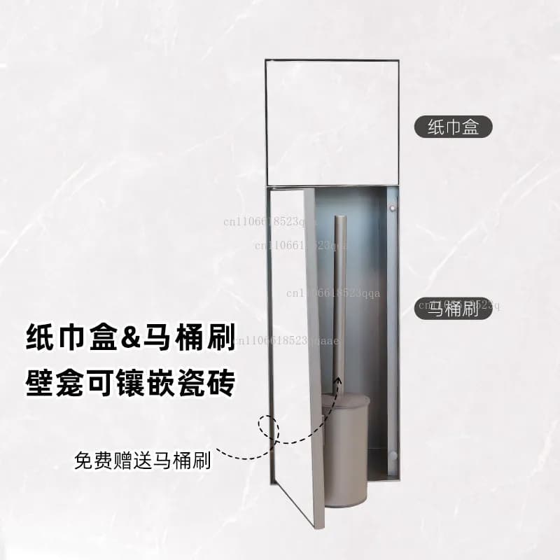 Nicchia per spazzolino WC in acciaio inox 304 a scomparsa con porta fazzoletti, modello pre-incassato con piastrelle sulla superficie