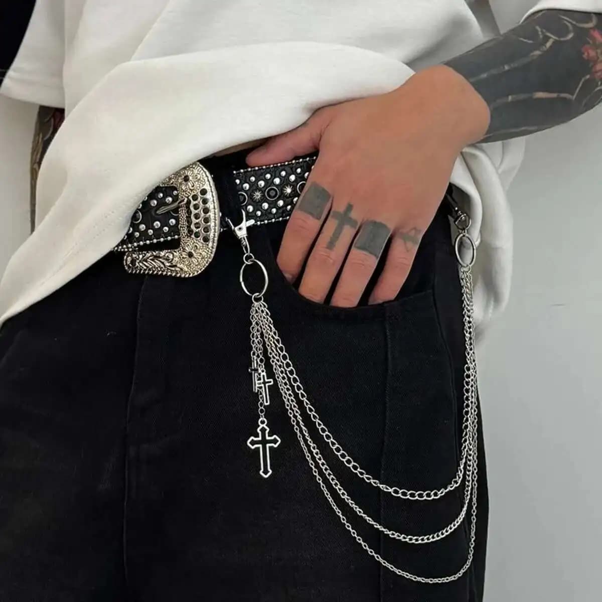 Ingemark Chain Wallet with Fashionable Creative Cross Pendant for Men Hip Hop Punk Multilayer Metal Pants Keychain Gifts Ladies Jewelry