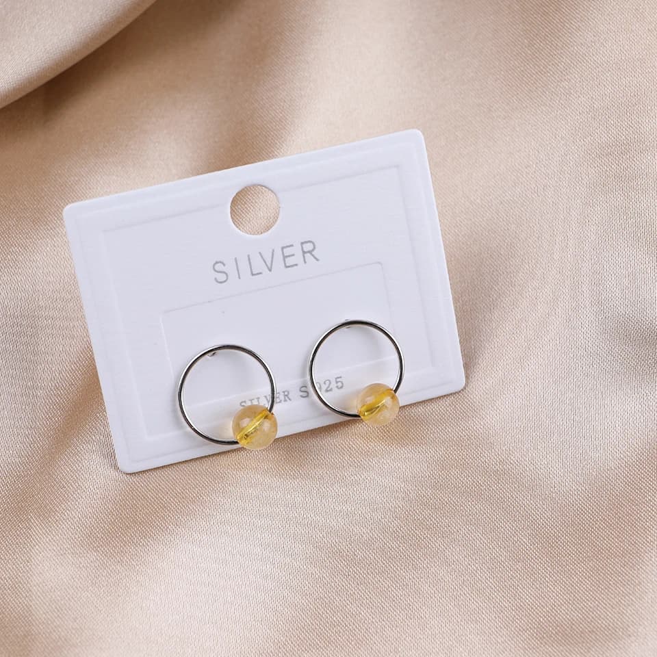 Orecchini in argento sterling 925 con pietra naturale antiallergica, regalo di gioielli in pietra semipreziosa con ametista di cristallo giallo rotondo