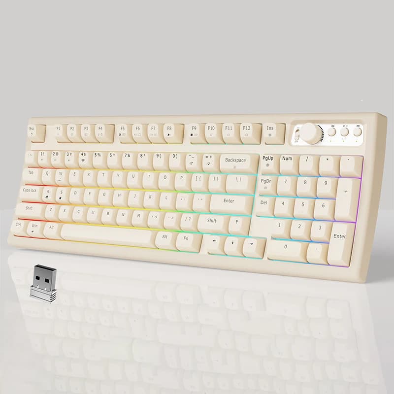 EWEADN V97 Cute Creamy Keyboard, Bluetooth/2.4GHz Gaming Keyboard Wireless with RGB Backlit, Rechargeable, Quiet, for PC Gamer