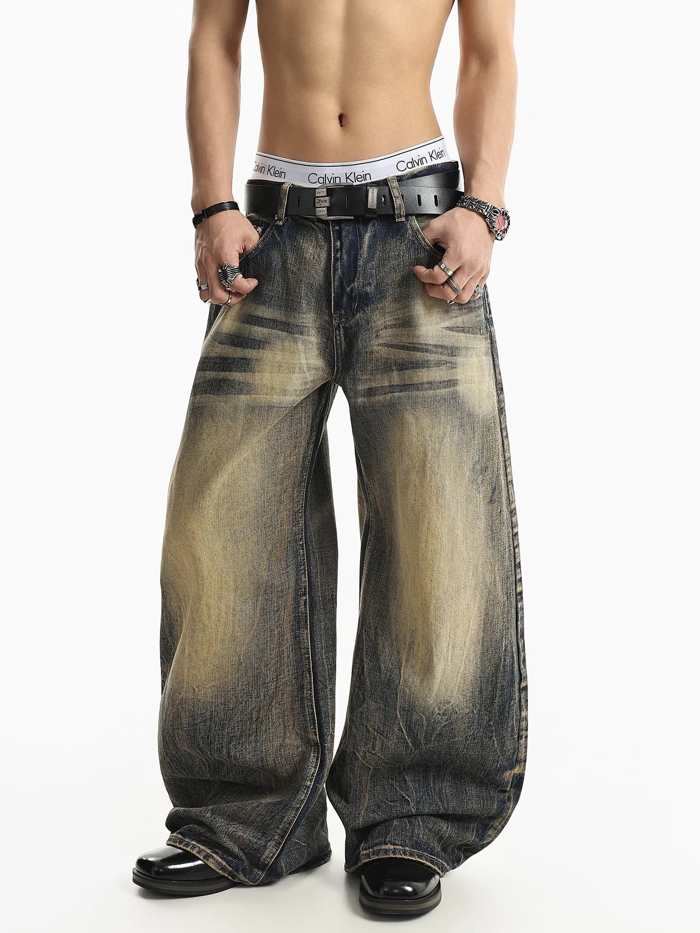 Jeans da Uomo Lavati e Distressed a Gamba Larga, Stile Americano High Street, Pantaloni Estivi Casual a Taglio Dritto per Uomo