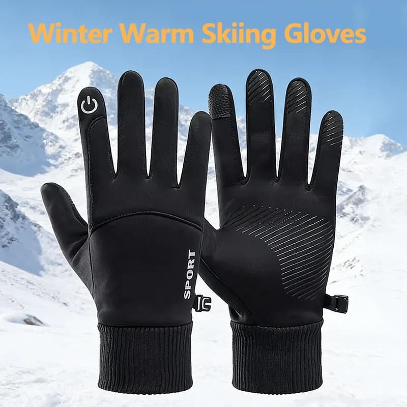 Guanti Invernali Neri Caldi Impermeabili a Dita Intere per Ciclismo Sport all'Aperto Corsa Moto Sci con Touch Screen in Pile