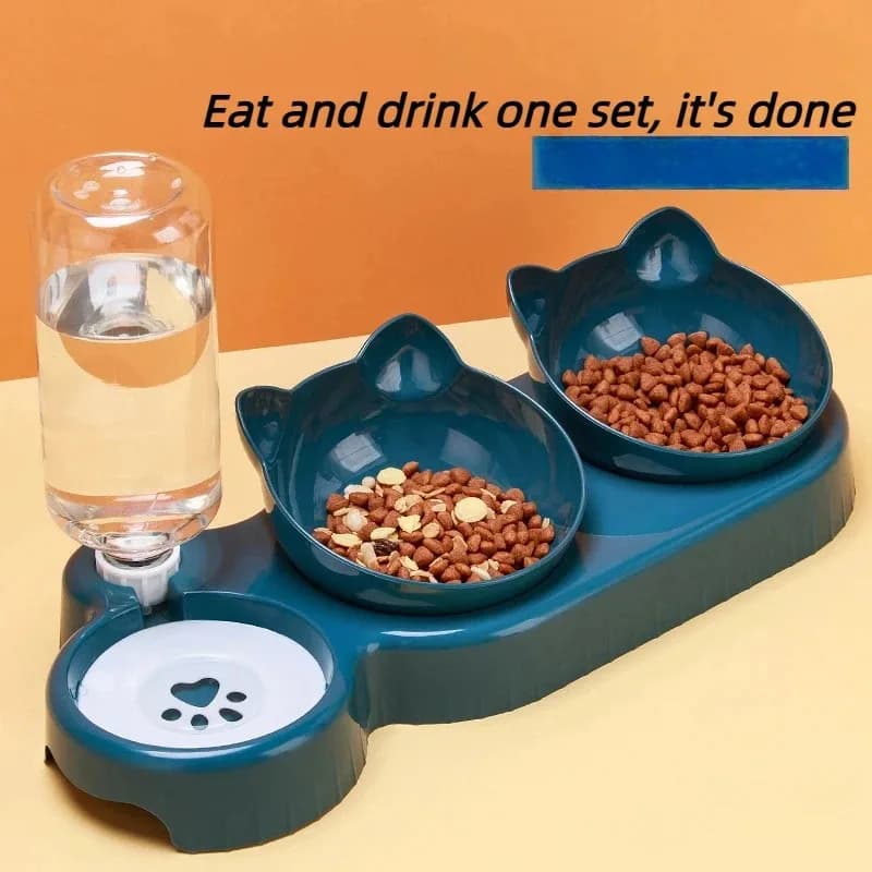 Pet Cat Bowl Double Bowl Cervical Protection Automatic Water Feeder Anti-tipping Dog Food Bowl Pet Daily Supplies