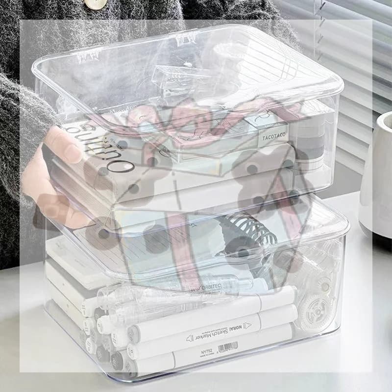 【CC】Scatola portaoggetti in plastica trasparente, organizer da scrivania multiuso per casa, ufficio, trucchi, gioielli, bagno