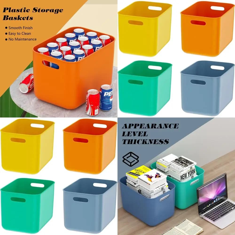 Set of 4 22 litre multicolor plastic storage boxes for the house and the classroom, ideal for kitchen, closets, bathroom and shelves