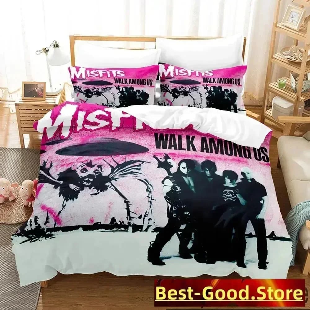Set di Biancheria da Letto 3D The Misfits Glenn Danzig, Copripiumino Stampato, Set Completo con Federe, per Letto Matrimoniale, Queen o King Size