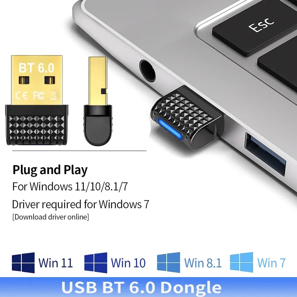 Nuovo adattatore Bluetooth 6.0, trasmettitore e ricevitore audio wireless, dongle USB per auto, cuffie e altoparlanti, supporta Windows 8.1/10/11