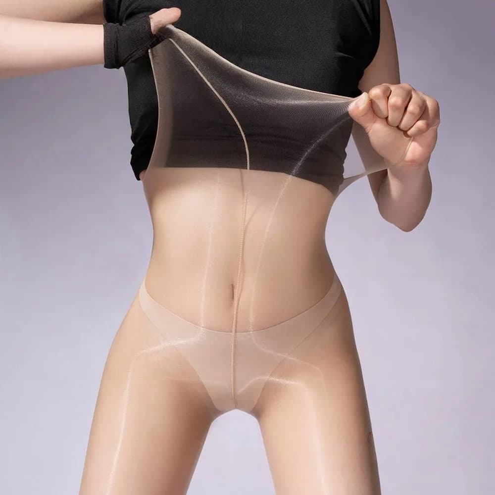 Collant lucidi trasparenti da donna sexy a vita alta, elasticizzati, effetto olio, ultra-sottili