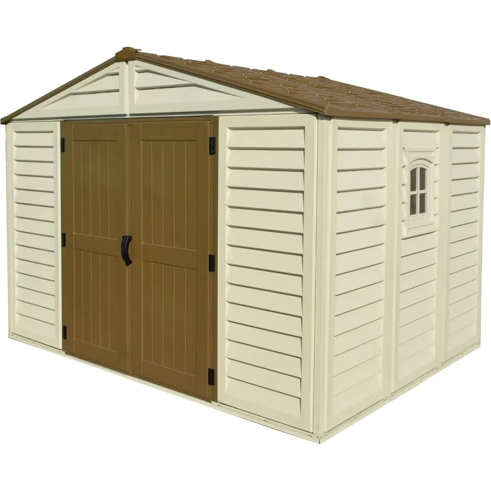 Duramax Woodbridge Plus 10,5 x 8 (8,02 m2) Capannone da giardino in plastica con 1 finestra fissa e kit base in metallo, robusto tetto in metallo