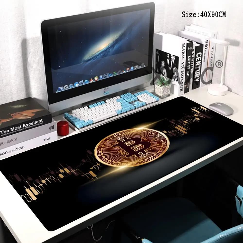 HYBXAXC Tappetino per mouse Bitcoin, tappetino per mouse da gioco grande HD, tappetino per mouse in gomma antiscivolo, tappetino per scrivania per computer, tappetino per scrivania con bordo cucito, tappetino per gamer nero