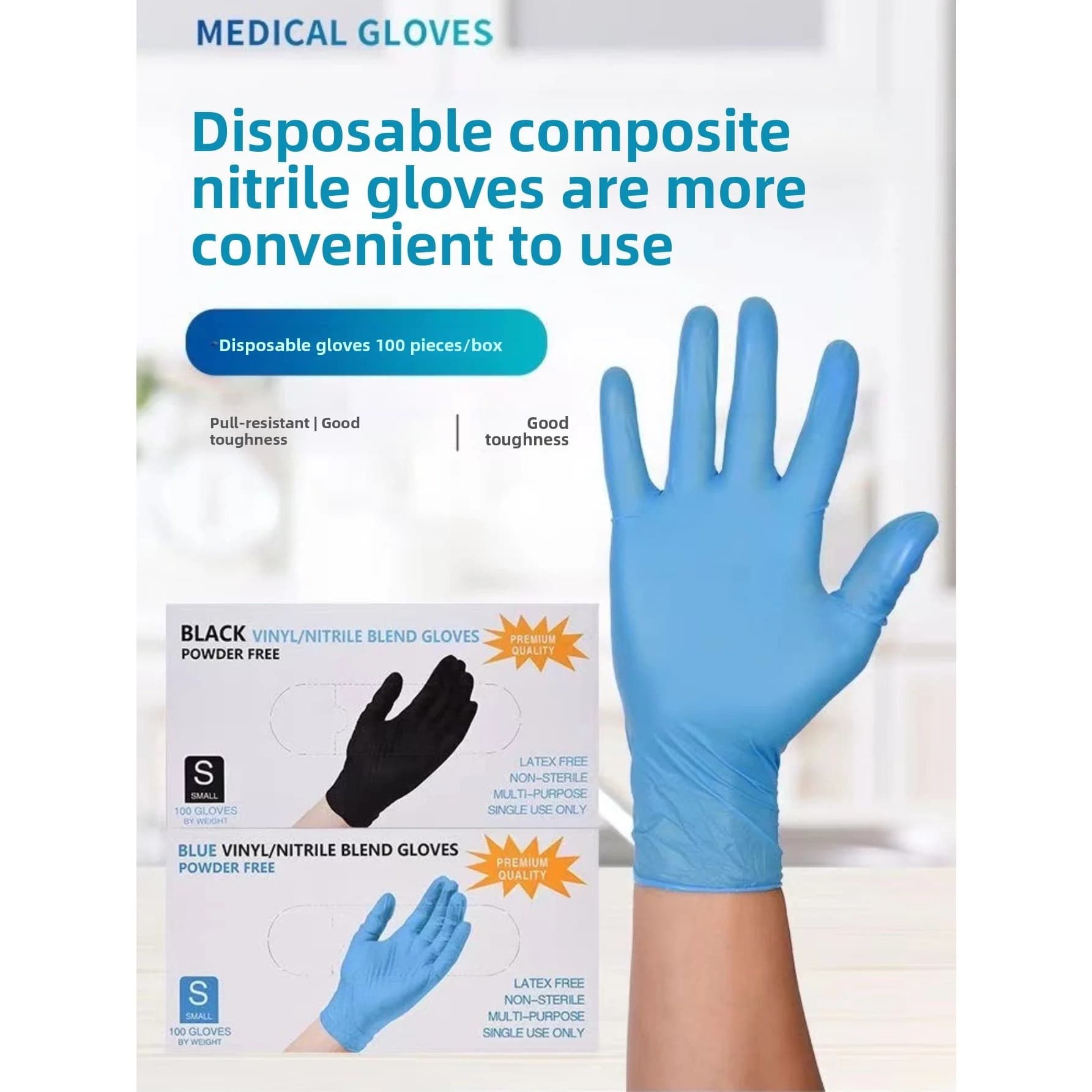 Black nitrile disposable gloves for dust-free cleaning, blue nitrile gloves for hairdressers, home dishes
