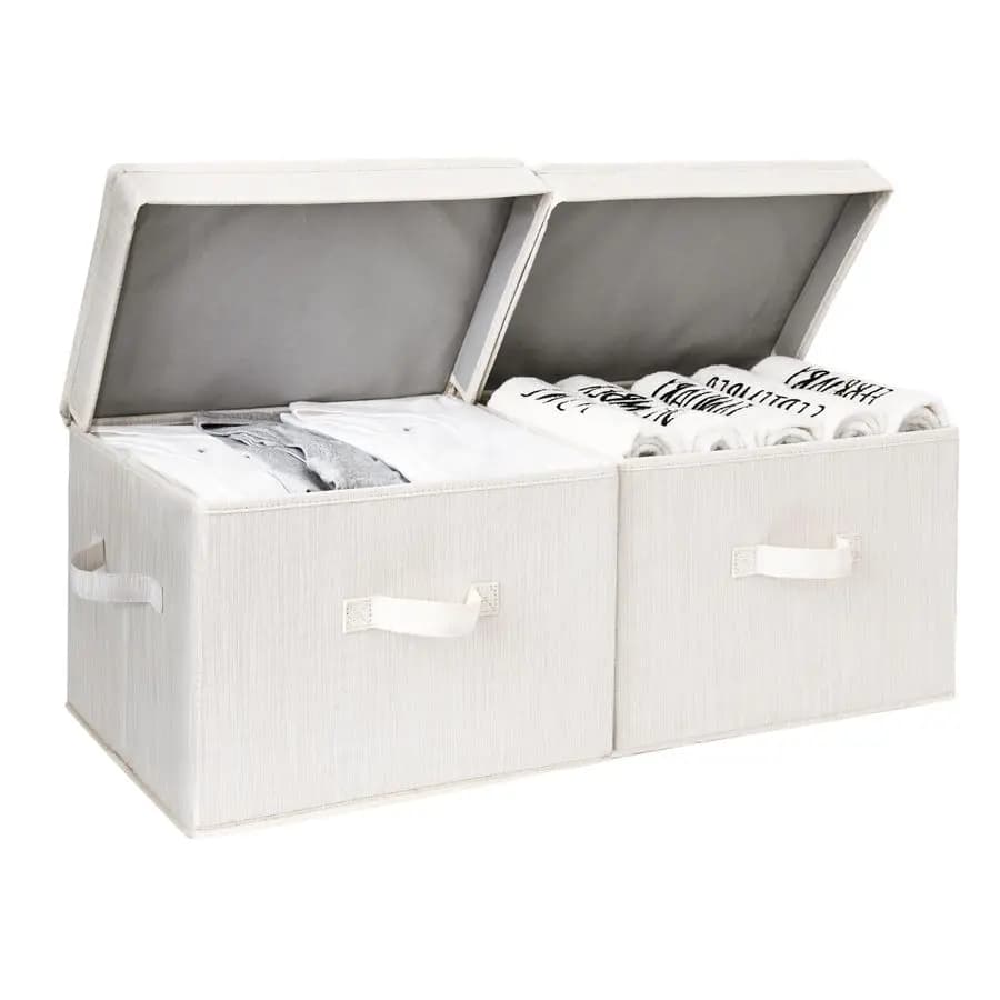 Contenitori in Tessuto con Coperchio, Scatole Decorative per Scaffali, Cesto Organizzatore Impilabile per Armadio con Manici, Grande, Mixin