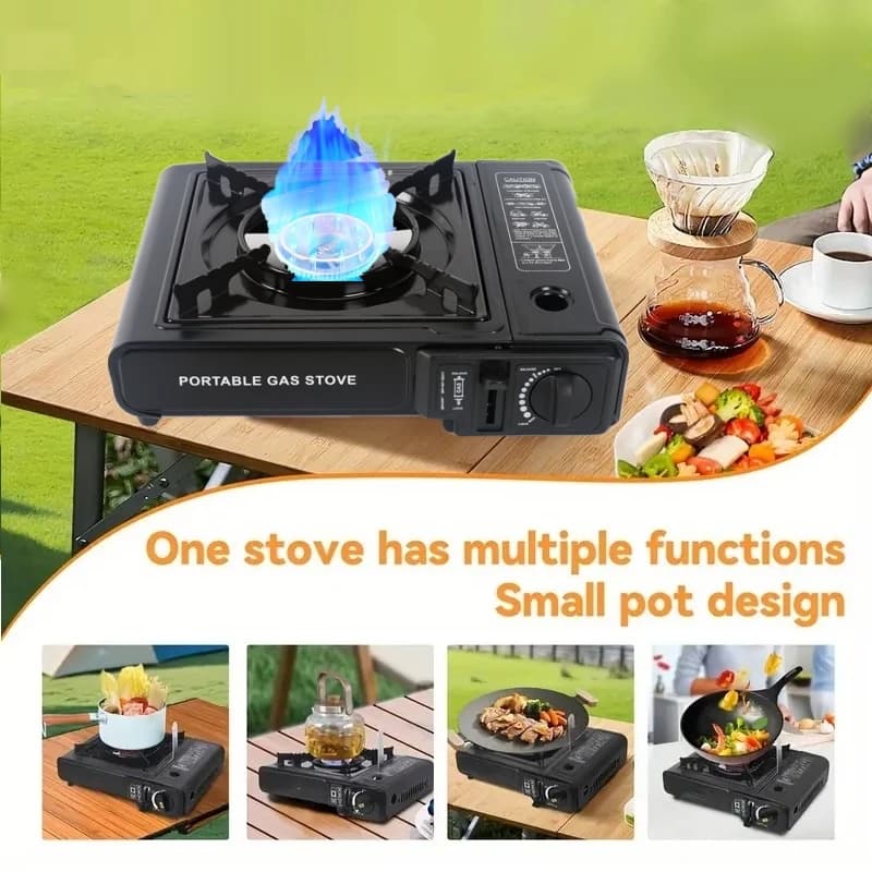 Portable gas cooker Easy to carry camping stove for barbecue Stove with butane burner with safety lock Piezoelectric ignition for hiking