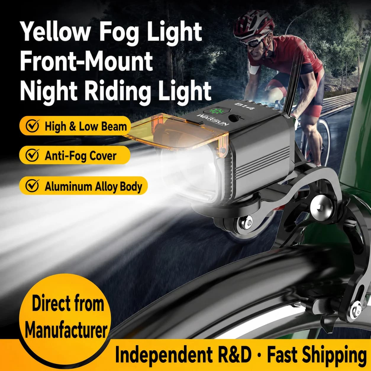 WARSUN B14 Folding LED Bike Front Light, Portable Night Riding Headlamp for MTB, Road Bicycle and Outdoor Cycling