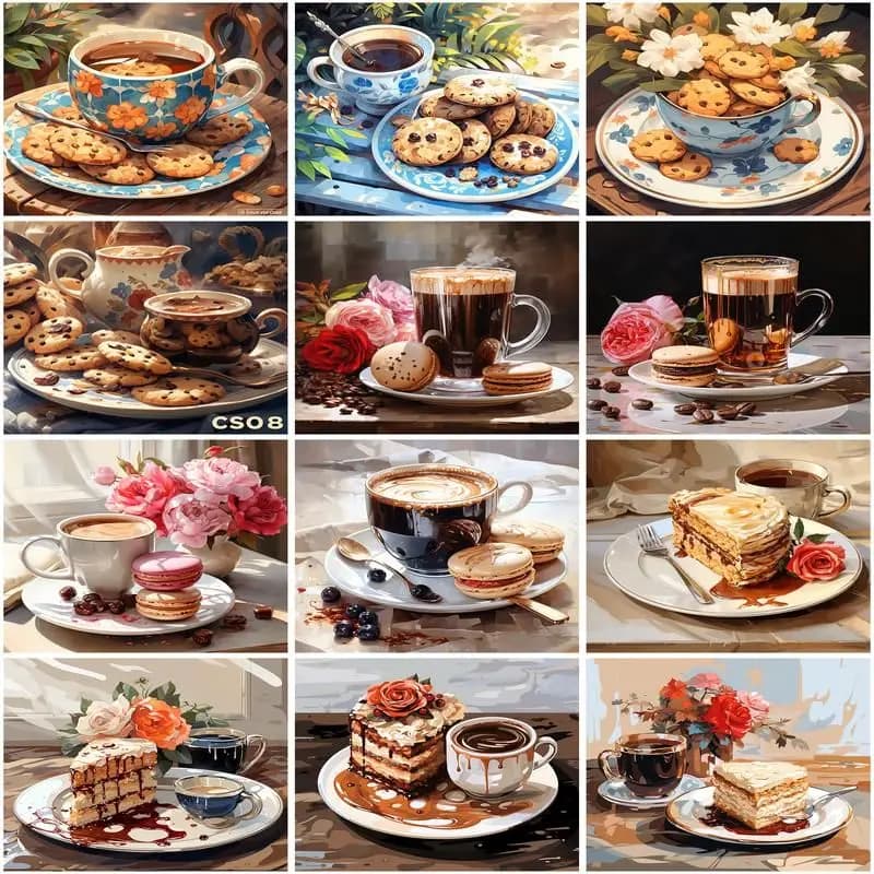 CHENISTORY Picture By Number Cake and Coffee Scenery Kits Home Decor Painting By Number Drawing On Canvas HandPainted Art Gift
