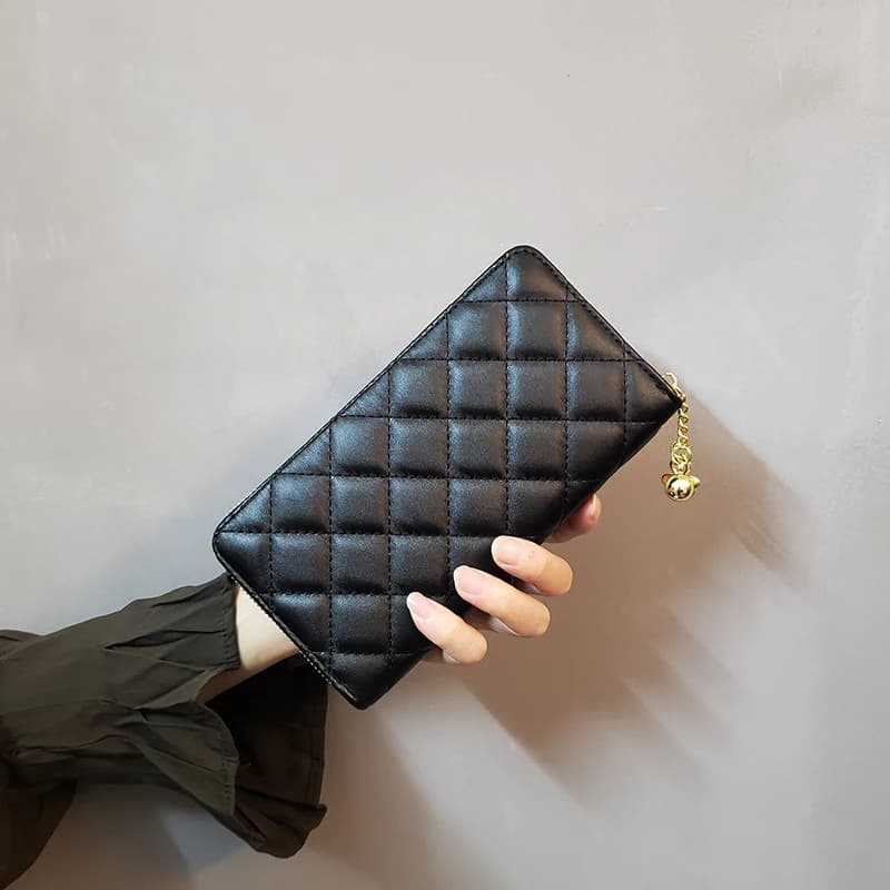 Portafoglio lungo da donna nuovo con portacarte alla moda con motivo a griglia di diamanti, borsa multifunzionale per cellulare, borsa per carte di credito, C