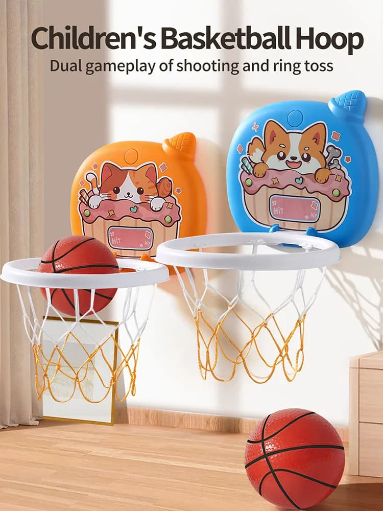 Canestro da Basket per Bambini da Parete con Design Gatto e Cane, Gioco Educativo Sportivo da Interno per Bambini e Bambine dai 3-8 Anni, Interattivo per Famiglie