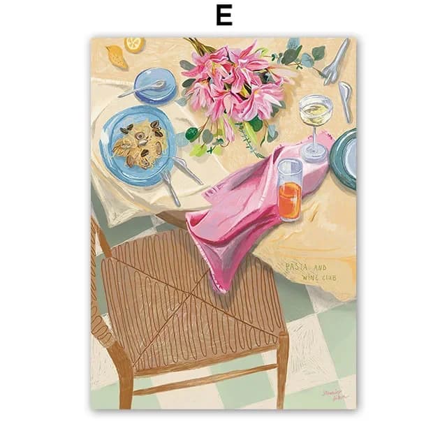 Quadri e Stampe Astratte con Cane, Vaso di Fiori e Banana, Stile Fashion Girl, su Tela, per Hotel, Bar e Soggiorno