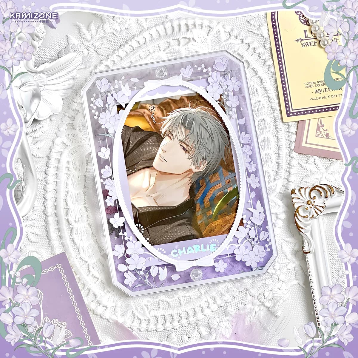 Floral Acrylic Display Stand Kpop Shaker Photo Frame for 3" Photocards, Aesthetic Card Holder Organizer