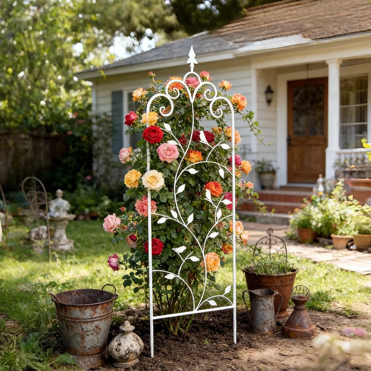 2Pcs Vintage Iron Art Flower Stand with a Distressed Finish for Climbing Plants, Rose Trellis, Flower Pot Stand, Climbing Roses, Clematis, and Grape Trellis