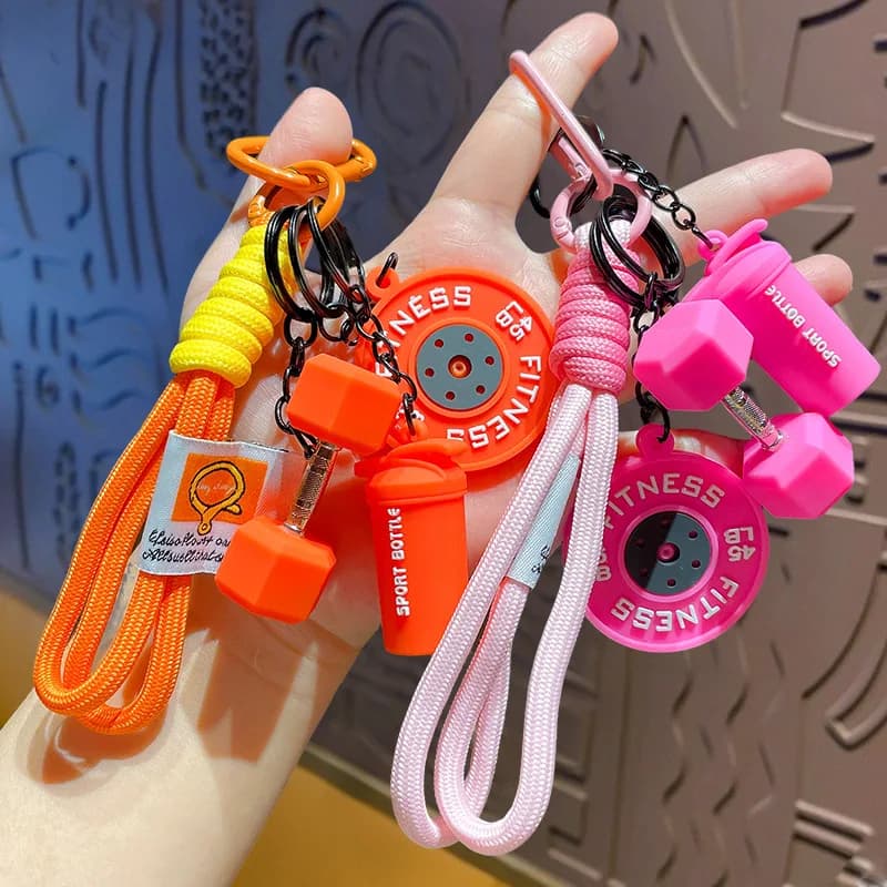 Fashion Dopamine Barbell Plates Keychain Kettlebell Simulation Dumbbells Keyring Detachable Fitness Series Pendant Gifts