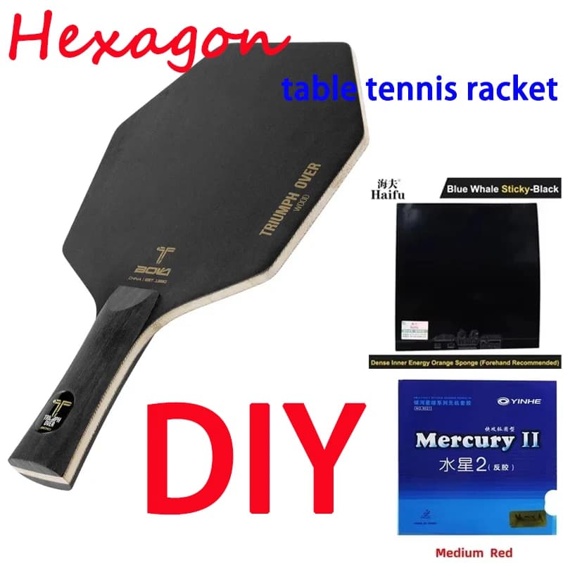 Racchetta da ping pong fai da te a 5 strati in legno puro, professionale, esagonale, per allenamento, con lama inferiore per aumentare l'area di impatto
