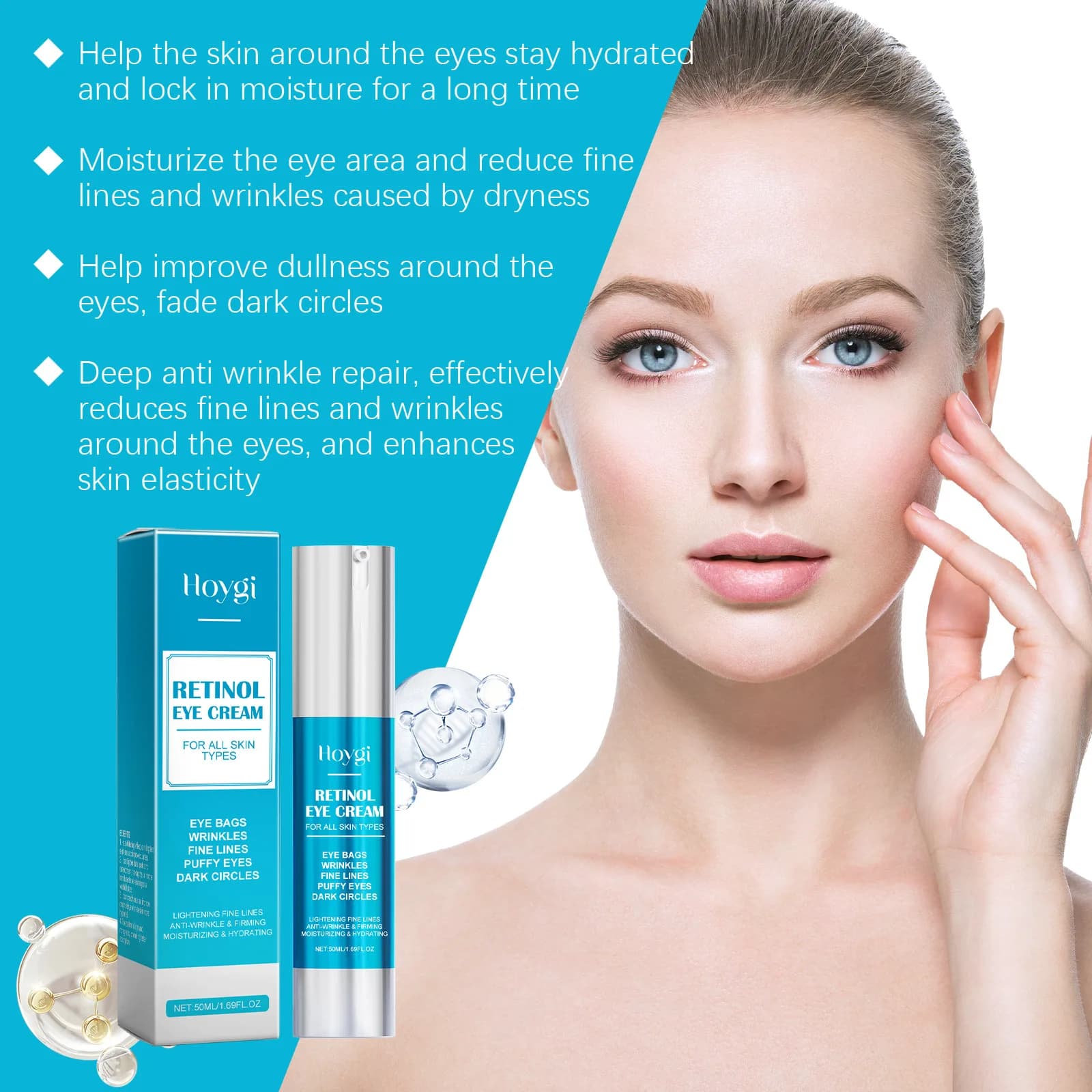 Hoygi 50ml Retinolo Crema per gli occhi Emove Cerchi scuri Dissolvenza Linee sottili Anti Borse per gli occhi Firm Lifting Eye Idratare Crema nutriente per gli occhi